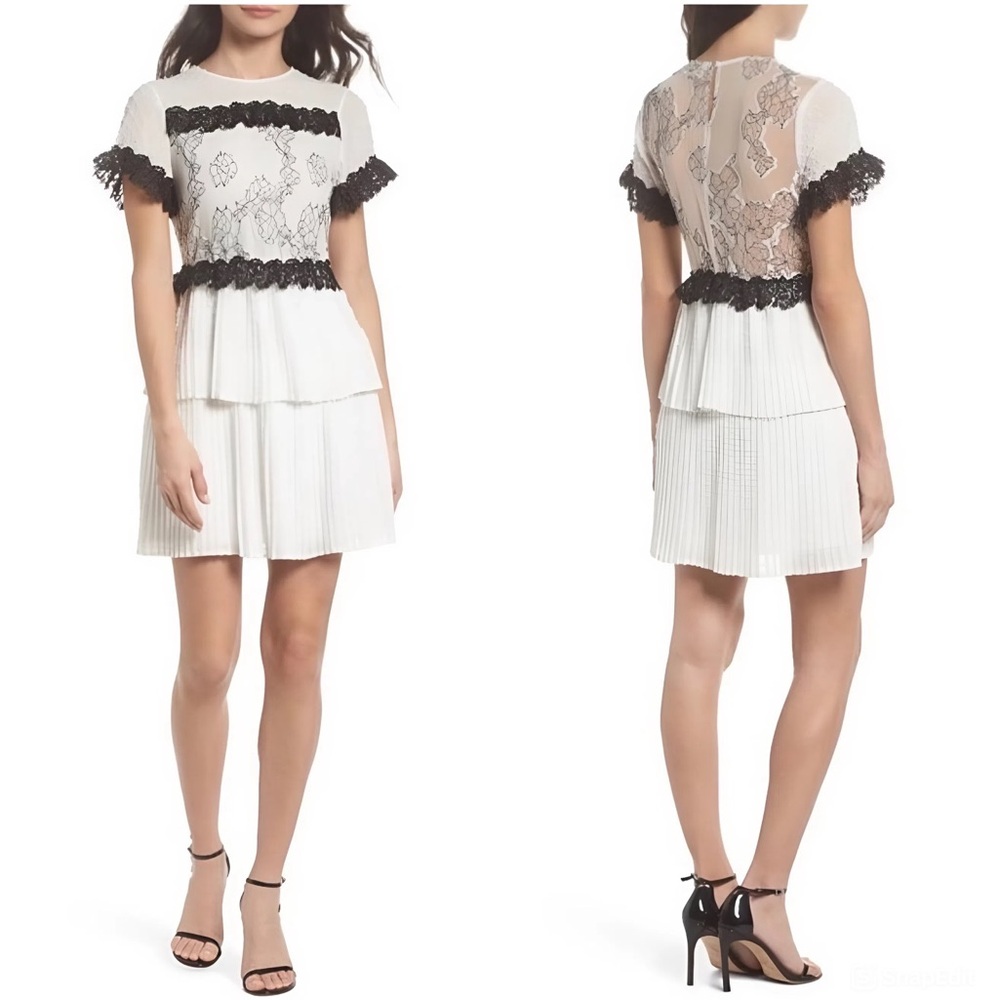 FOXIEDOX x ANTHROPOLOGIE White Lace Trim Short Sleeve Pleated βMelitaβ Dress XS